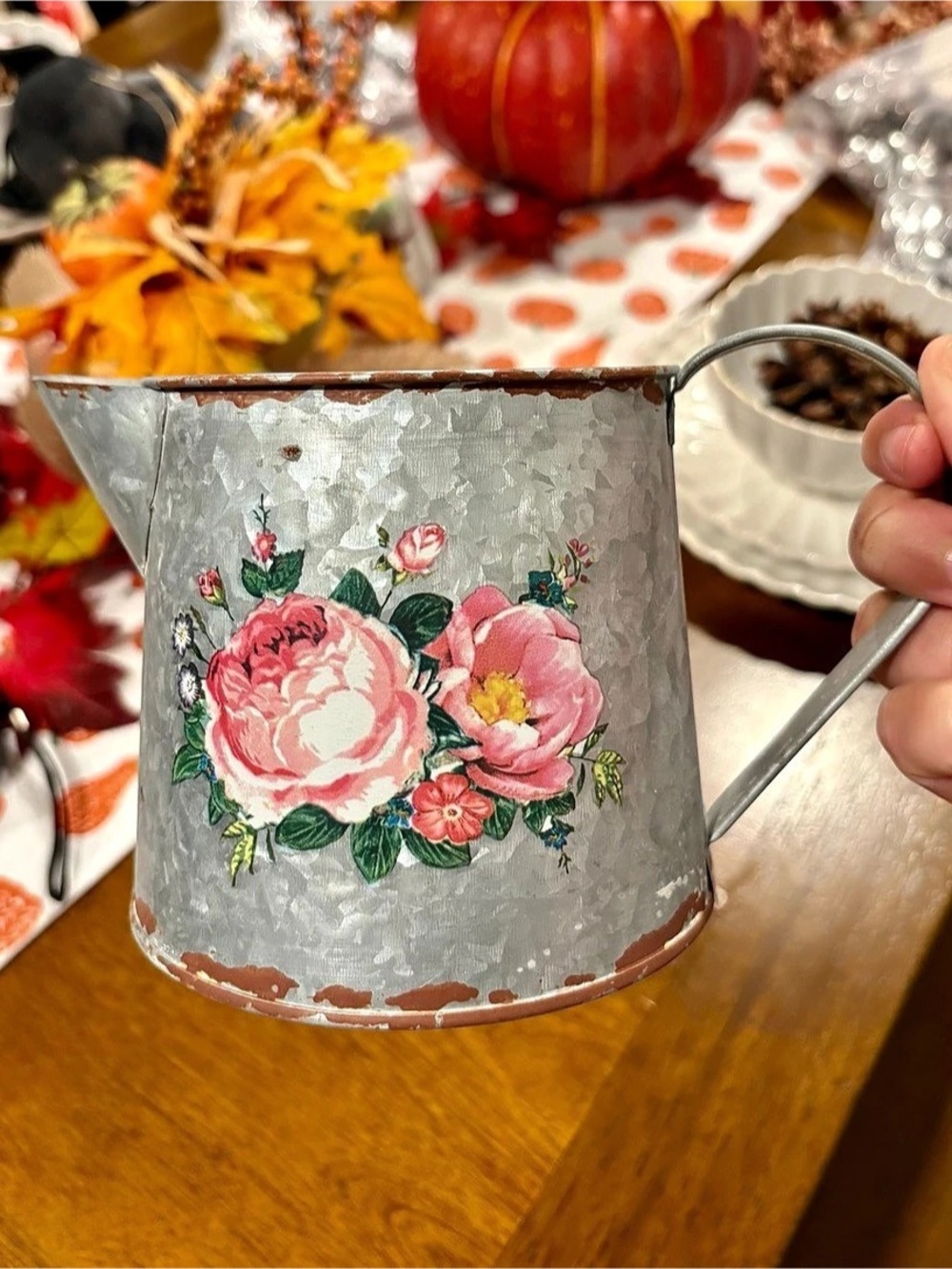 Floral Metal Watering Can Decor